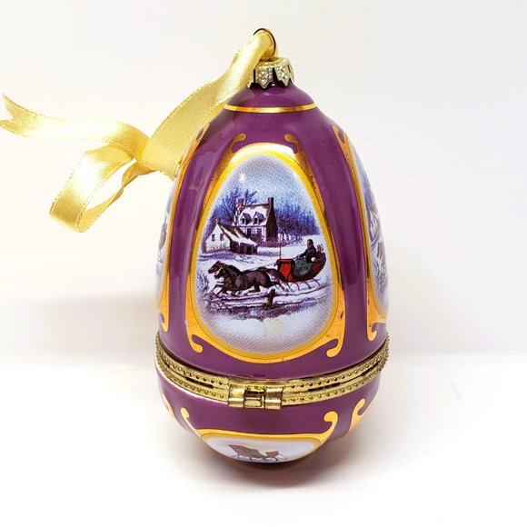 Valerie Parr Hill Mr. Christmas PURPLE Musical Egg Trinket Box Ornament Sleigh - Picture 3 of 12